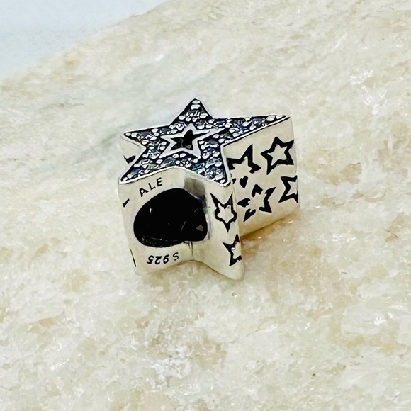 EUC Pandora 790016C01 Sterling Silver Asymmetric Star Charm w/ Clear CZ’s - Picture 16 of 17